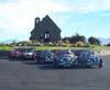 All the Morgans formed up in front of the Church of the Good Shepherd